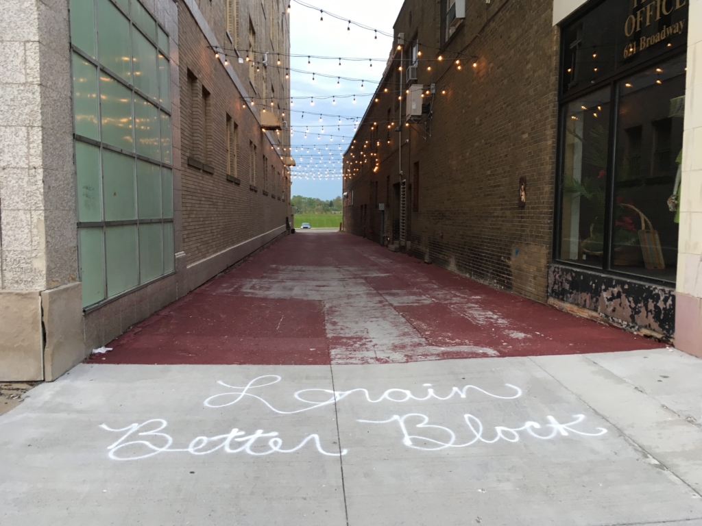Image of Lorain Better Block painted on pavement
